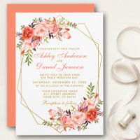 Coral Floral Geometric Gold Wedding