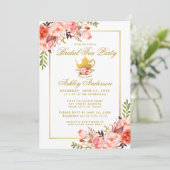 Coral Floral Gold Brautparty Tee Party Einladung (Stehend Vorderseite)