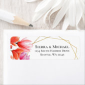 Coral Floral Gold Geometric Wedding Rücksendeadres (Insitu)