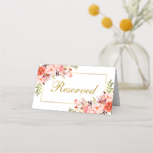 Coral Floral Gold Hochzeit für Wasserfarben vorbeh Platzkarte
