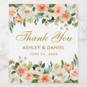 Coral Floral Gold Hochzeit Weinetikett (Einzelnes Label)
