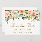 Coral Floral Gold Save the Date Card (Vorne/Hinten)