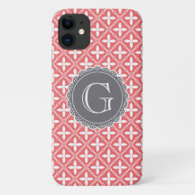 Coral Floral Lattice Muster Grau Monogramm