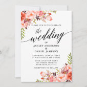 Coral Floral Moderne Kalligrafie Hochzeit Einladung (Vorderseite)