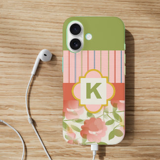 Coral Floral Monogram iPhone 16 Hülle