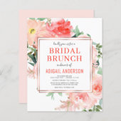 Coral Floral Peach Bridal Brunch Einladung (Vorne/Hinten)