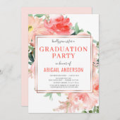 Coral Floral Peach Modern 2023 Grad Party Einladung (Vorne/Hinten)