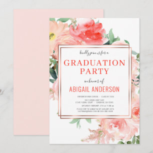 Coral Floral Peach Modern 2023 Grad Party Einladung