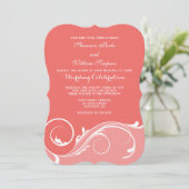 Coral Floral Swirl Bracket Wedites Einladung (Stehend Vorderseite)
