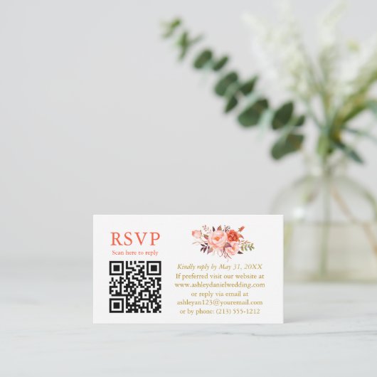 Coral Floral Wedding QR Gold UAWG Begleitkarte (Stehend Vorderseite)