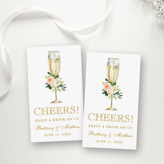 Coral Floral Wedding Reception Drink Ticket Card Begleitkarte