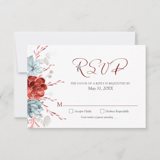 Coral Floral Wedding RSVP Karte (Vorderseite)