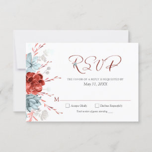 Coral Floral Wedding RSVP Karte