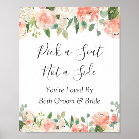 Coral Floral Wedding Zeremonie Wählen Sie ein Zeic Poster (Vorne)