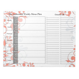 Coral Floral Weekly Personalisiert Menu Plan Notep Notizblock