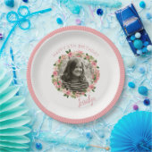 Coral Floral Wreath Personalisiert mit Foto Pappteller (Party)