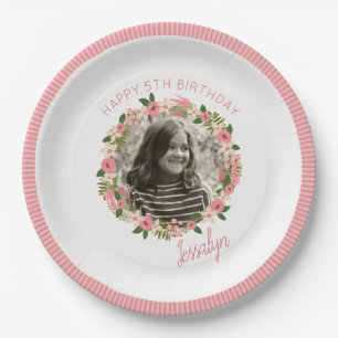 Coral Floral Wreath Personalisiert mit Foto Pappteller