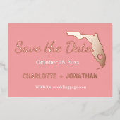 Coral Florida Wedding Save the Date Rose Gold Folieneinladung (Vorderseite)