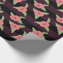 Coral Flower Happy Geburtstag Schwarz und Himbeere Geschenkpapier