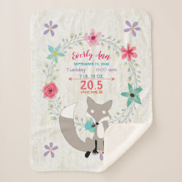 Coral Fox Baby Girl Stats Watercolor Wreath Sherpadecke