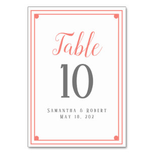 Coral Frame Wedding Reception Tischnummer Card