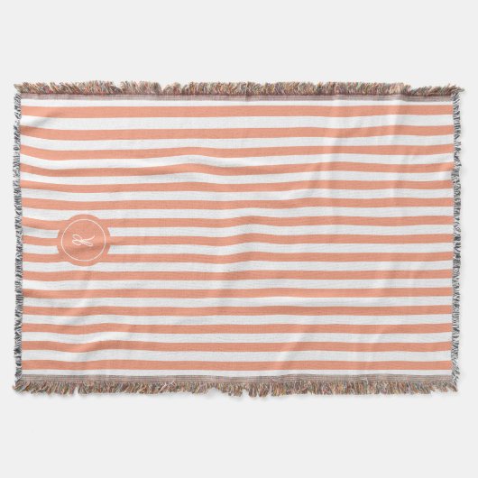 Coral French Beach Stripe Personalisiert Monogram Decke (Vorderseite)
