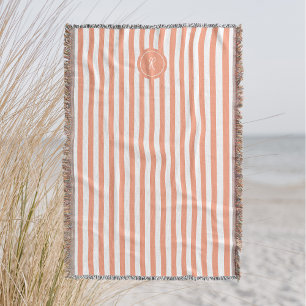 Coral French Beach Stripe Personalisiert Monogram Decke