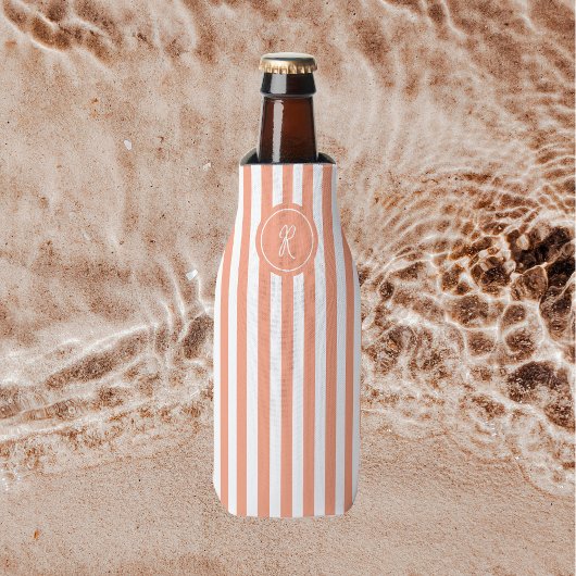 Coral French Beach Stripe Personalisiert Monogram Flaschenkühler