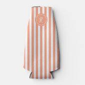 Coral French Beach Stripe Personalisiert Monogram Flaschenkühler (Vorderseite)