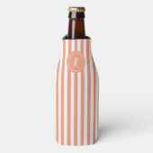 Coral French Beach Stripe Personalisiert Monogram Flaschenkühler (Flaschenvorderseite)