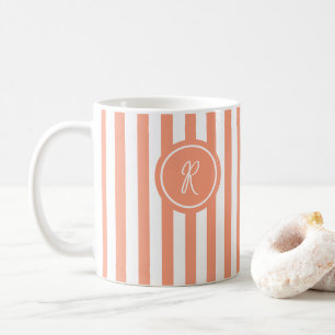 Coral French Beach Stripe Personalisiert Monogram Kaffeetasse