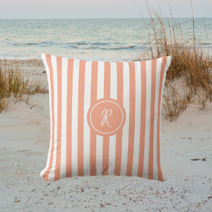 Coral French Beach Stripe Personalisiert Monogram Kissen