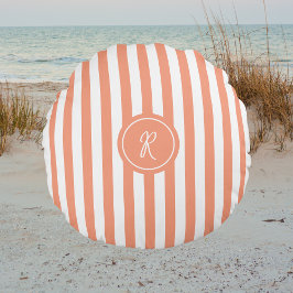 Coral French Beach Stripe Personalisiert Monogram Rundes Kissen