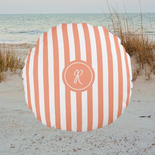 Coral French Beach Stripe Personalisiert Monogram Rundes Kissen