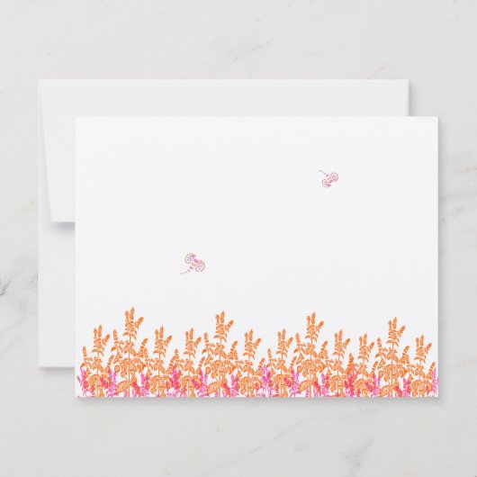 Coral & Fuchia Wild Blume Bee Wedding RSVP (Rückseite)