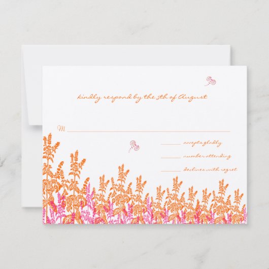 Coral & Fuchia Wild Blume Bee Wedding RSVP Karte (Vorderseite)