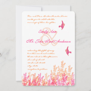 Coral & Fuchsia Blume Vintag Bird Wedite Einladung