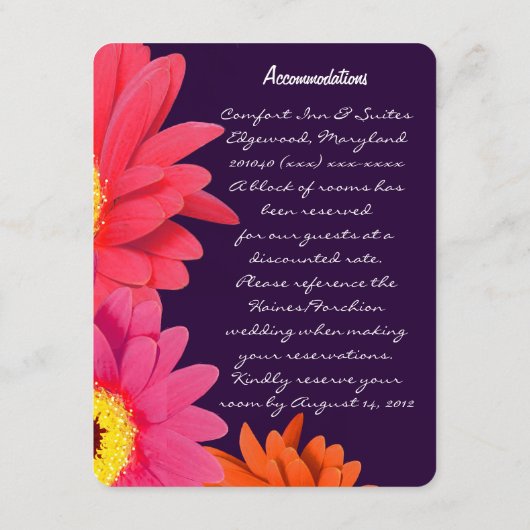 Coral Fuchsia Eggplant Gerber Daisy Direction Card Begleitkarte (Rückseite)