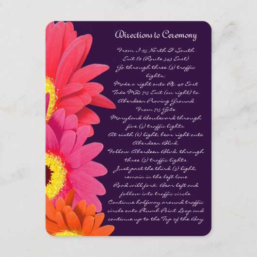 Coral Fuchsia Eggplant Gerber Daisy Direction Card Begleitkarte (Vorderseite)