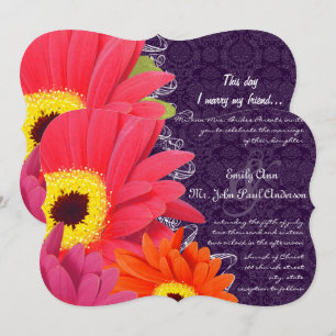 Coral Fuchsia Eggplant Gerber Daisy Wedding Einladung