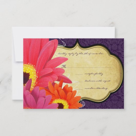 Coral Fuchsia Eggplant Gerber Daisy Wedding RSVP Karte (Vorderseite)