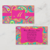 Coral Fuchsia Pink Modern Paisley Monogram Visitenkarte (Vorne/Hinten)