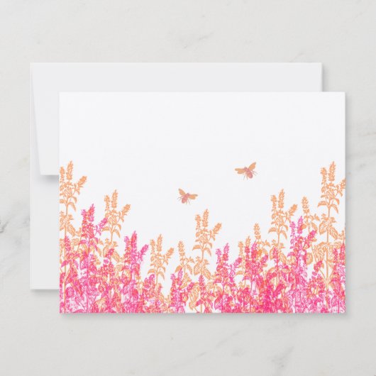 Coral & Fuchsia Wild Blume Bee Wedding RSVP Karte (Vorderseite)