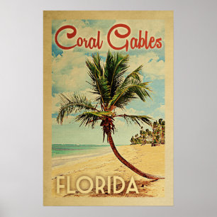 Coral Gables Poster Palm Tree Vintage Travel
