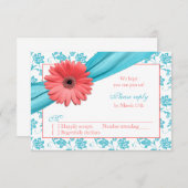 Coral Gerber Daisy Aqua Damask Floral Wedding RSVP (Vorne/Hinten)