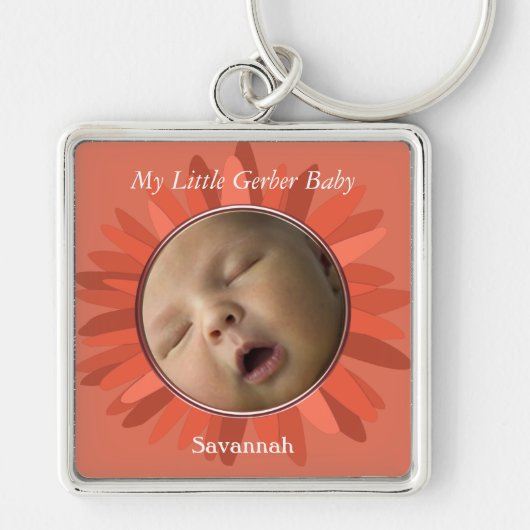 Coral Gerber Daisy Baby Foto Key Chain Schlüsselanhänger (Vorne)