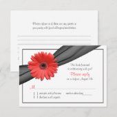 Coral Gerber Daisy Gray Ribbon Wedding RSVP Karte (Vorne/Hinten)