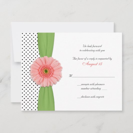 Coral Gerber Daisy Polka Dot Reply Card RSVP Karte (Vorderseite)