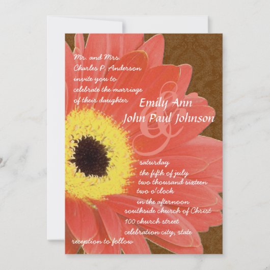 Coral Gerber Daisy Wedding Einladung (Vorderseite)