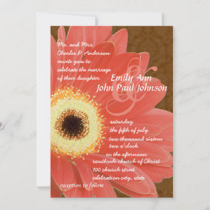 Coral Gerber Daisy Wedding Einladung